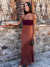 Elegant Ribbon Patchwork Off-Shoulder Strapless Maxi Dress